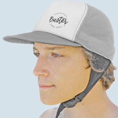Buster Convertible Surf / SUP Trucker Cap with Chin Strap white/grey